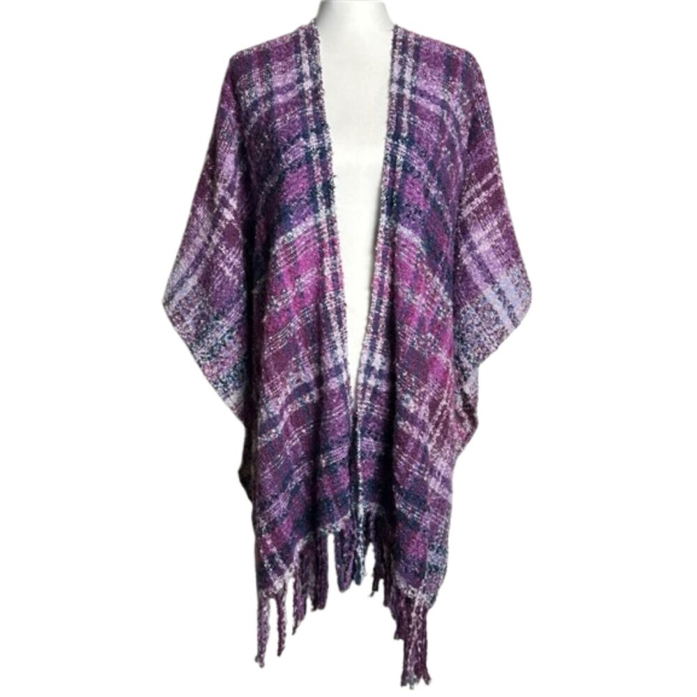 Woolrich Becca Cozy Blanket Wrap Poncho Women OS Purple Plaid Transitional Layer